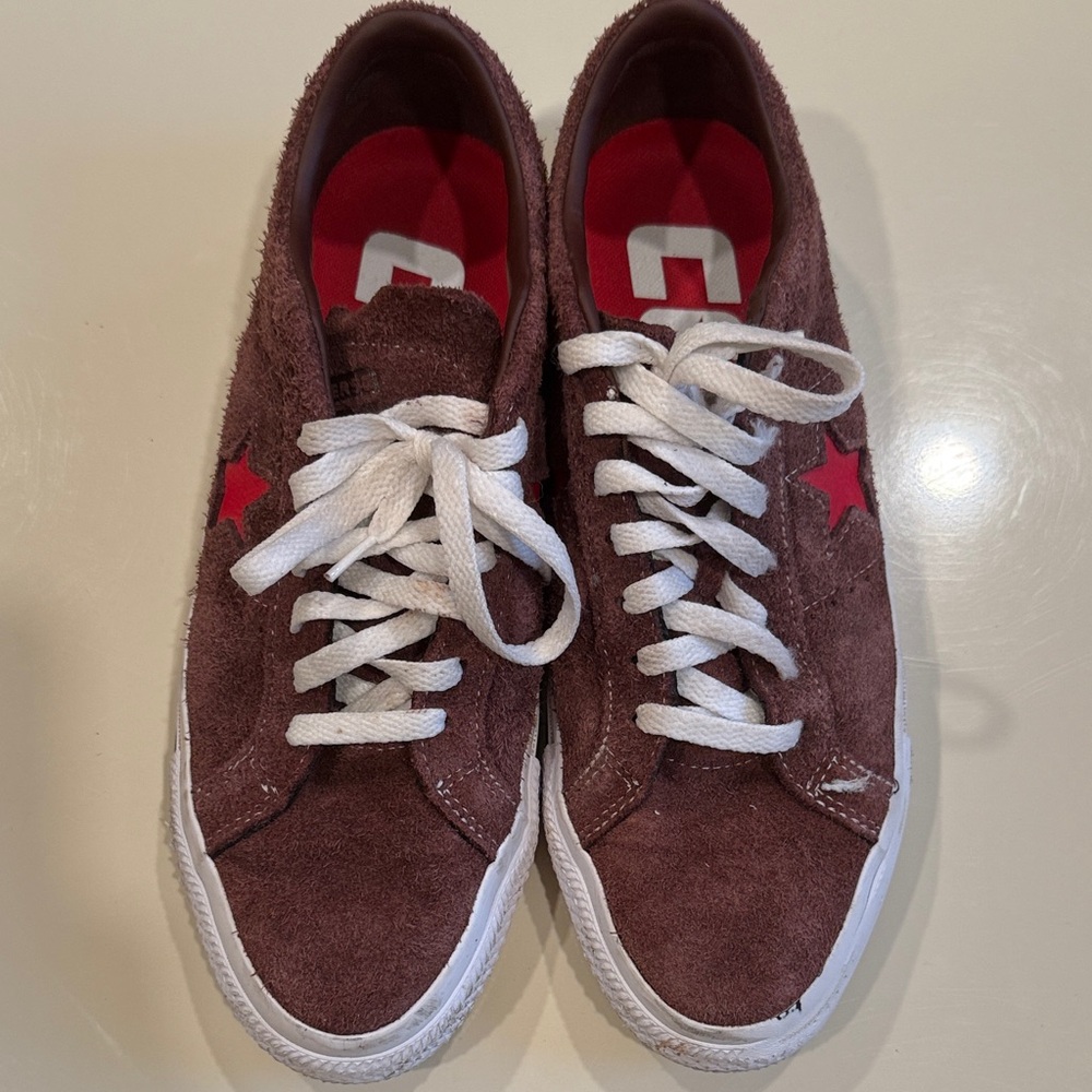 Converse Brown Suede Sneakers with Red Star